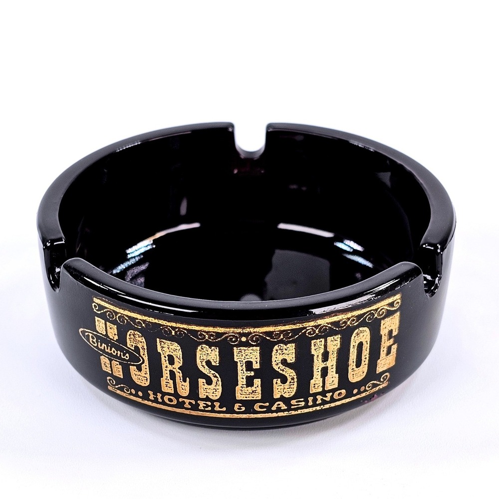 Vintage Binions Horseshoe Hotel Casino Las Vegas Black Glass Ashtray Sombrero